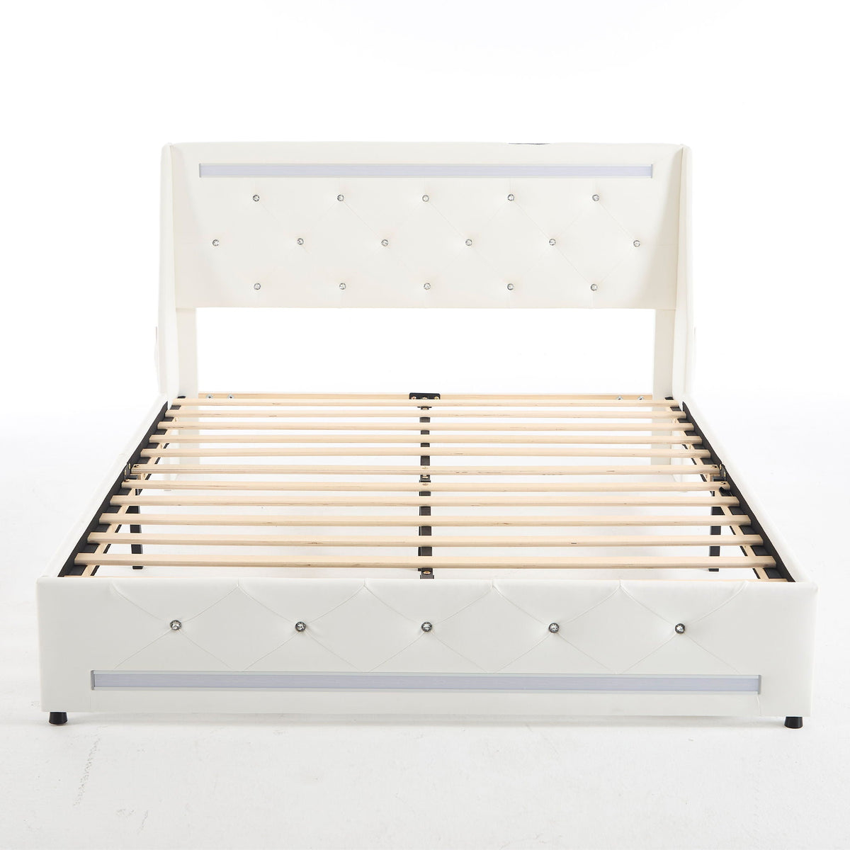 Wingback Upholstered Bed Frame With LED Lights, Charging Station, photo 27 of 40