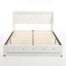 Wingback Upholstered Bed Frame With LED Lights, Charging Station