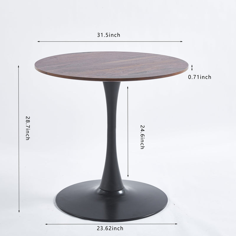 31.5"BLACK AND WALNUT Tulip Table Mid-century Dining Table for 2-4 people With Round Mdf Table Top, Pedestal Dining Table, End Table Leisure Coffee Table
