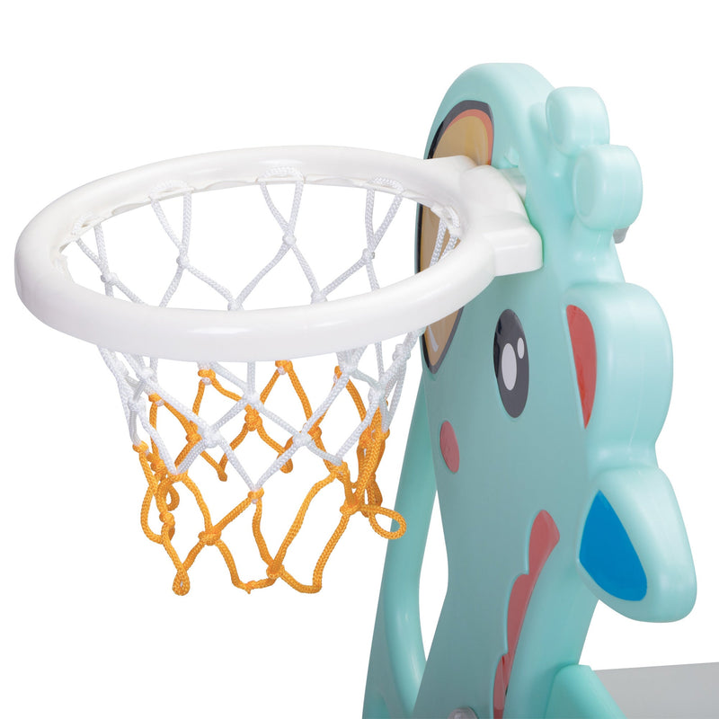 5 in 1 Slide and Swing Playing Set, Toddler Extra-Long Slide with 2 Basketball Hoops, Football, Ringtoss, Indoor Outdoor