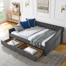 Upholstered Tufted Daybed With 2 Drawers, Waved Arms by Unique Piece Furniture