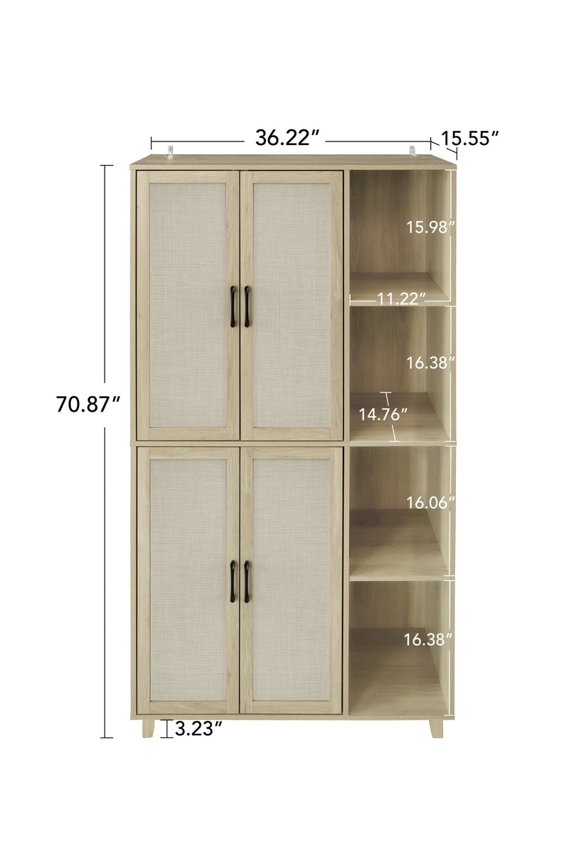 4 Door Cabinet with 4 Shelves with 4 Adjustable Inner Shelves, Storage Cabinet