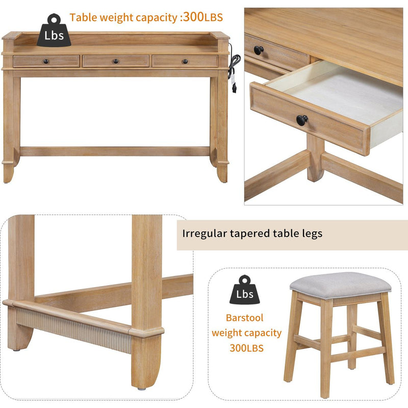 TREXM 4-Piece Dining Table Set for 3, Retro Kitchen Table and Chairs Set with 3 Storage Drawers, Ideal for Small Spaces (Natural)