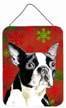 Boston Terrier  Snowflakes Holiday Christmas Metal Wall or Door Hanging Prints
