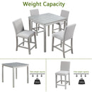 5 Piece Counter Height Table Set, Wooden Kitchen Table Set with Square Table and 4 Upholstered Chairs, Counter Height Dining Table with Crystal Decoration and Chair Set for Kitchen, Dining Room,Gray