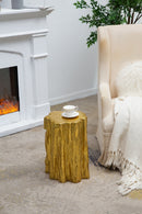 Unique Golden Tree Trunk Stool with Antique Gold Distressed Finish by HouseOfZazla