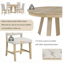 5-Piece Retro Functional Dining Set, Round Table with a 16"W Leaf and 4 Upholstered Chairs for Dining Room and Living Room (Natural)