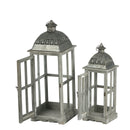 Wooden Candle Lantern Decorative, Hurricane Lantern Holder Decor For Indoor Outdoor, Home Garden Wedding - Gray