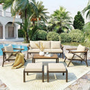 6-Piece Outdoor Patio Furniture Set with Steel Frame Sofa & Acacia Wood Table by HouseOfZazla