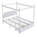 Queen Size Canopy Platform Bed With Upholstered Headboard And 2 Storage Drawers - White by HouseOfZazla
