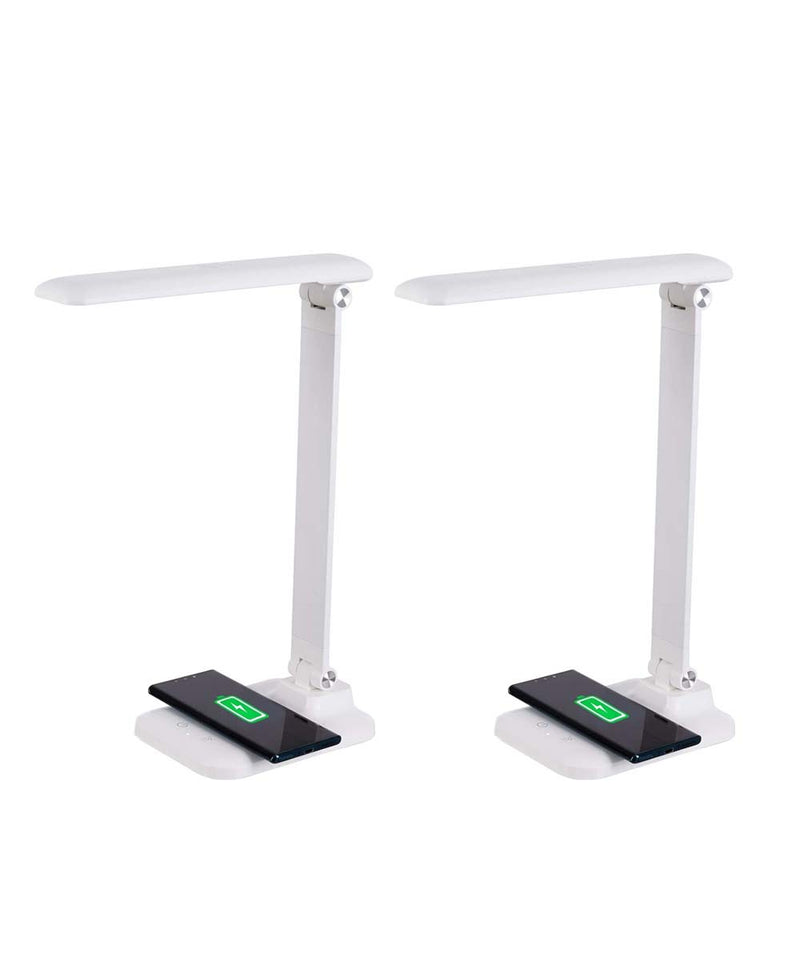 Brilli 15"H LED Desk Lamp (Set of 2) Matte White Finish with Qi Wireless Charging