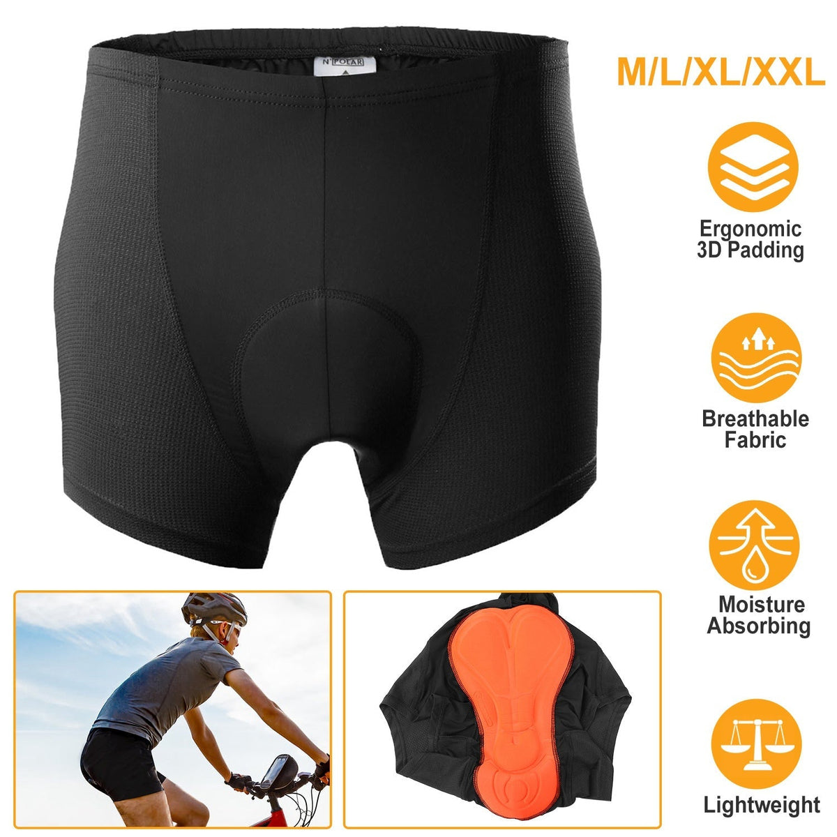 Men\'s Cycling Underwear Shorts 3D Padded Bike Underwear Shorts Breathable Moisture Absorbing Quick Dry, photo 8 of 8