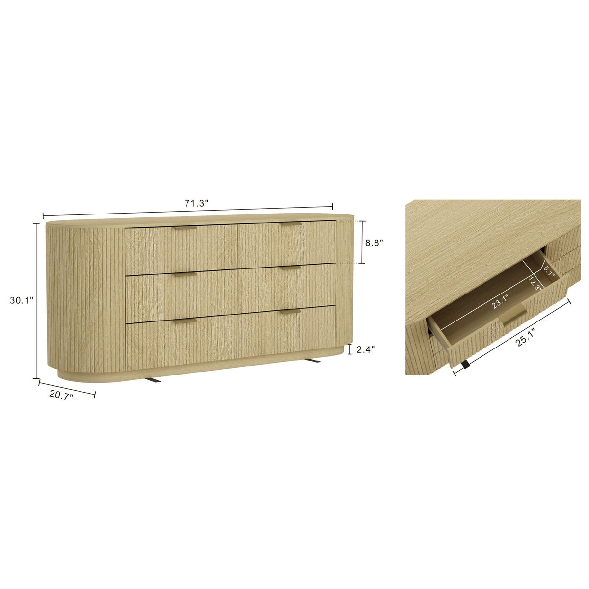 Olivia - Double Dresser With 6 Drawers - Oak, photo 6 of 10