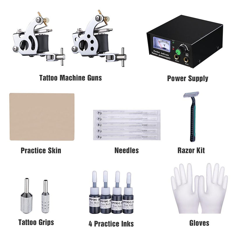 Yescom 2 Tattoo Machine Kit w/ Power Supply 4 Inks