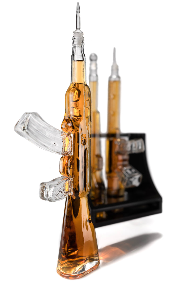 3 Gun Whiskey Decanters Set AR15, AK47, & Rifle Gun Decanter Set 1000ml by The Wine Savant - Veteran Gifts, Home Bar, Gun Lover Gifts, Tik Tok Gun Decanter, Military Gifts