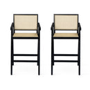 Modern Minimalist Bar Stool With Cane Seat - Black / Natural by HouseOfZazla