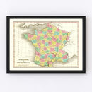 Old Map of France in Departments 1831