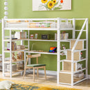 Twin Size Loft Bed With Built In Desk, Staircase Storage & 4 Tier Shelves - White by HouseOfZazla