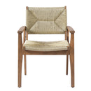 5-Piece Outdoor Dining Set: Teak Finish Round Acacia Wood Table & 4 Wicker Armchairs by HouseOfZazla