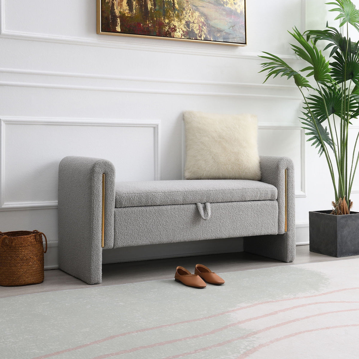 Modern Teddy Upholstered Large Bed End Bench With Arms And Storage, photo 14 of 24