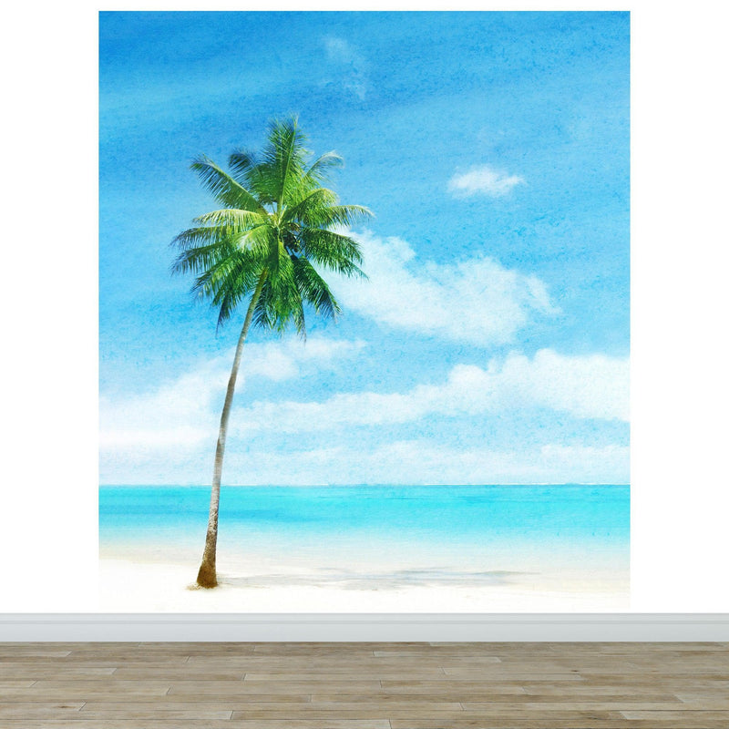 Tropical Palm Tree Wall Mural – Beach Shore Painting.
