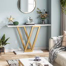 Console Table With Top With V Leg Frame For Hallway, Living Room - White / Gold