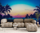Tropical Night Wallpaper Mural – Miami Sunset Over Resort Pool & Beach.