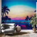 Tropical Night Wallpaper Mural – Miami Sunset Over Resort Pool & Beach.