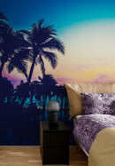 Tropical Night Wallpaper Mural – Miami Sunset Over Resort Pool & Beach.