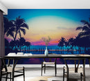 Tropical Night Wallpaper Mural – Miami Sunset Over Resort Pool & Beach.