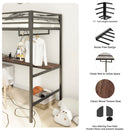 Adam - Twin Loft Bunk Bed With Cinnamon Wood Desk And Closet Rod - Black by HouseOfZazla