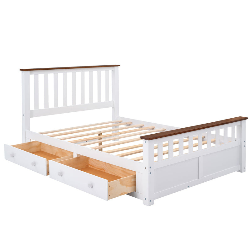3-Pieces Bedroom Sets Full Size Platform Bed with Nightstand(USB Charging Ports) and Storage Chest,White+Walnut