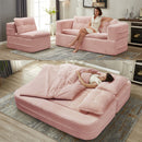 Multi Functional Sectional Sofa Bed With Independent Chaise Lounge And Functional Blanket, Convertible King Size Bed, Deep Seat - Baby Pink by HouseOfZazla