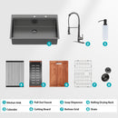 Drop In Workstation Sink Topmount Single Bowl With Pull Out Faucet And Soap Dispenser - Gunmetal Black by HouseOfZazla