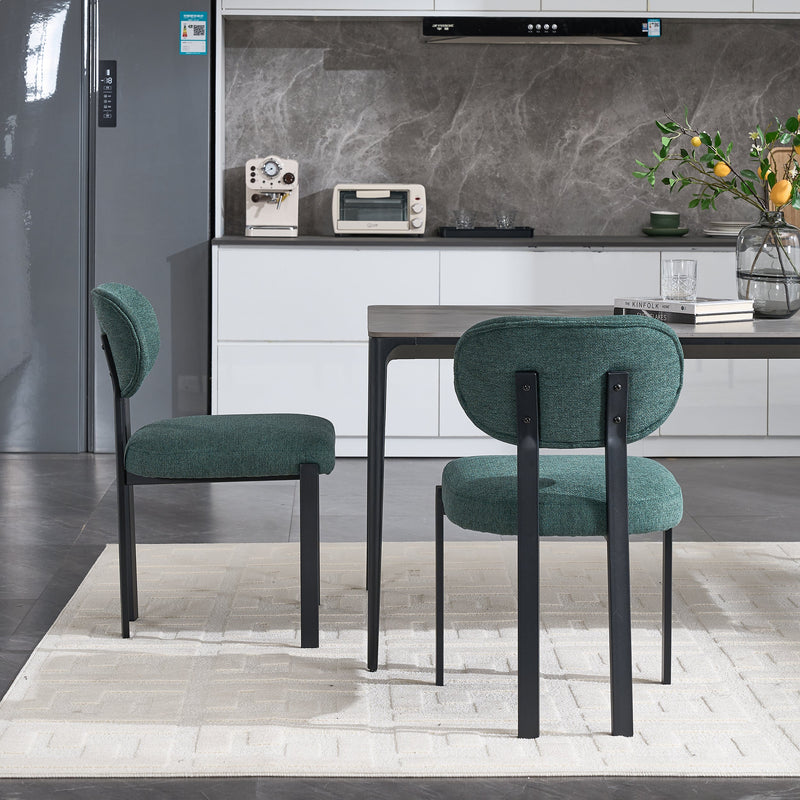 Modern Dining Room Chairs Set of 2, Mid-Century Upholstered Boucle Kitchen Dining Chairs with Black Metal Legs