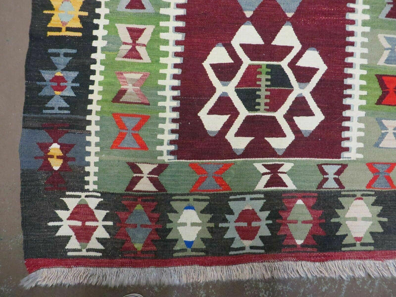 3' 8" X 5' Vintage Turkish Kilim Handmade Flat Weave Wool Rug Veg Dyes