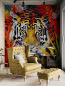 Glamour Chic Colorful Jungle Tiger Wall Mural.