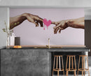 Pink Wallpaper Mural. Creation of Adam Wall Mural. Michelangelo Sistine Chapel.