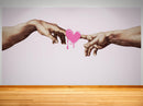 Pink Wallpaper Mural. Creation of Adam Wall Mural. Michelangelo Sistine Chapel.