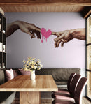 Pink Wallpaper Mural. Creation of Adam Wall Mural. Michelangelo Sistine Chapel.