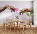 Pink Wallpaper Mural. Creation of Adam Wall Mural. Michelangelo Sistine Chapel.
