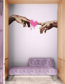 Pink Wallpaper Mural. Creation of Adam Wall Mural. Michelangelo Sistine Chapel.