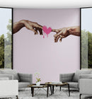 Pink Wallpaper Mural. Creation of Adam Wall Mural. Michelangelo Sistine Chapel.