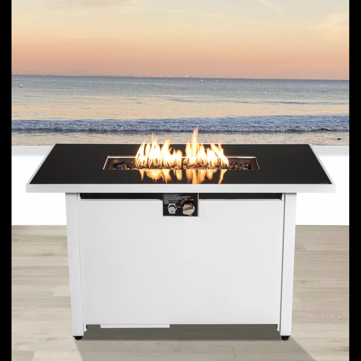 Outdoor 43" Rectangular Fire Pit Table With Adjustable Flame Control - White, photo 6 of 11