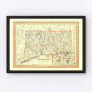 Vintage Map of Connecticut 1846
