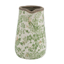 6.3x4.5x7.1' White Ceramic Pitcher Vase with Green Floral Pattern by HouseOfZazla