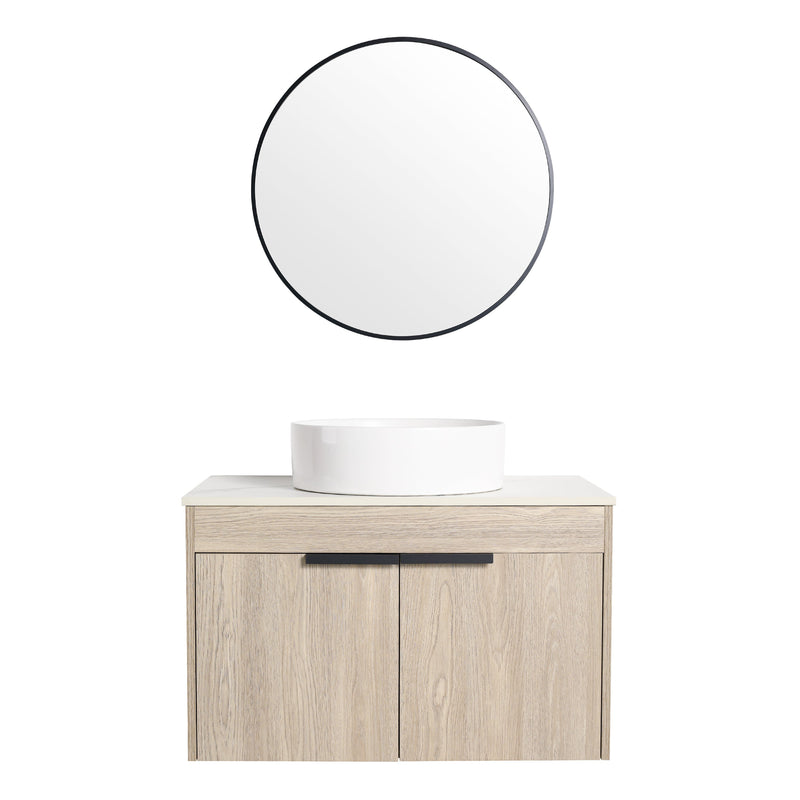 30" Modern Design Float Bathroom Vanity With Ceramic Basin Set, Wall Mounted White Oak Vanity With Soft Close Door, KD-PackingD-Packing Pieces