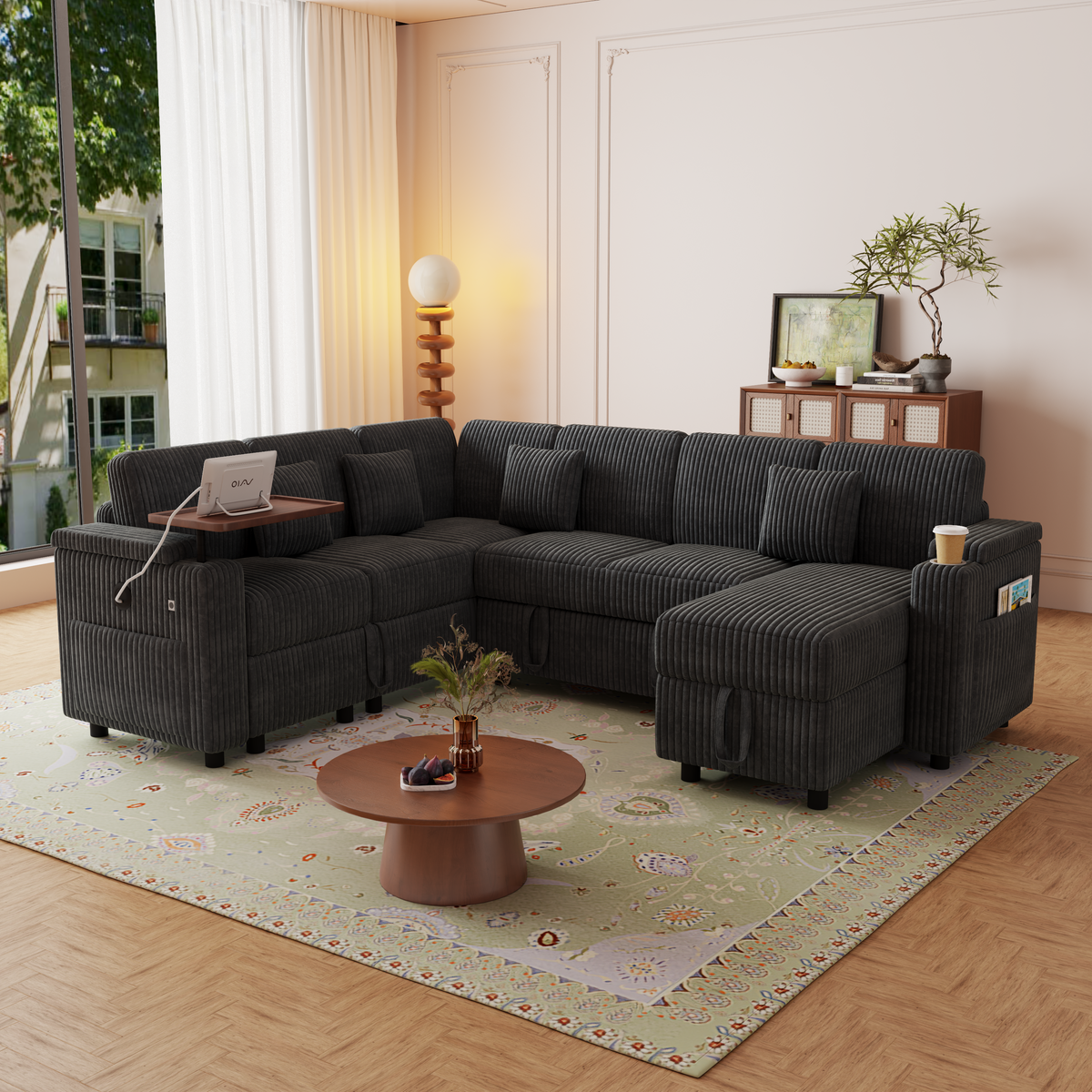 100-Inch Pull-Out Sofa with USB Ports and Cup Holder, photo 3 of 10