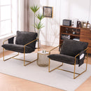 2 Sets 1 Case, Upholstered Hanging Armchair with Arm PocketsMetal frame, gold-plated craftsmanship, crushed foam cushions and skin-friendly woven fabric for living room and bedroom. Dark Gray