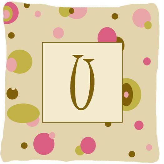 Letter U Initial Monogram - Tan Dots Decorative   Canvas Fabric Pillow